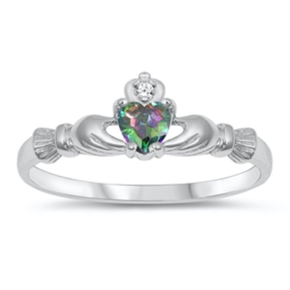 Heart-Shaped Multicolor Stone Silver Ring